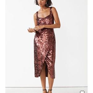 & Other Stories Brown Sequin Midi Dress
